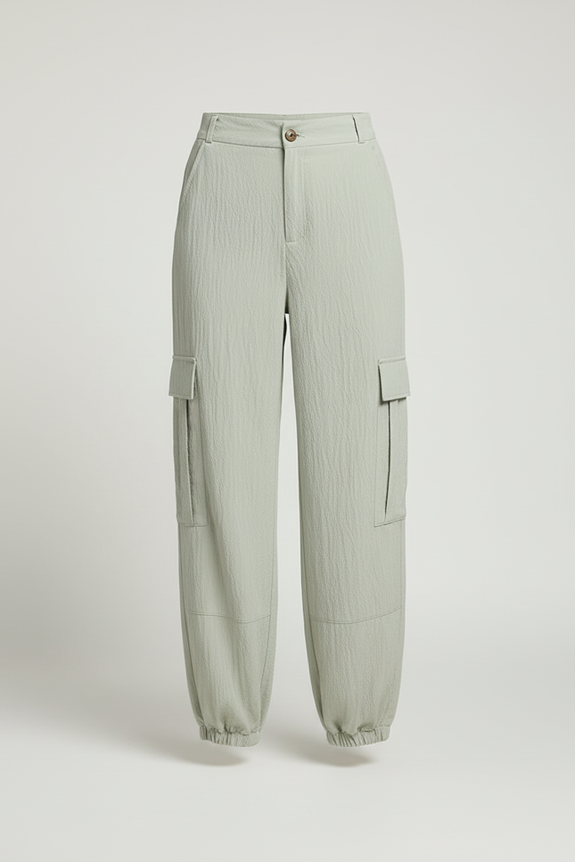 Pantalon Cargo Vert Ample Cordon Fluide Femme - Viscose - vue 3