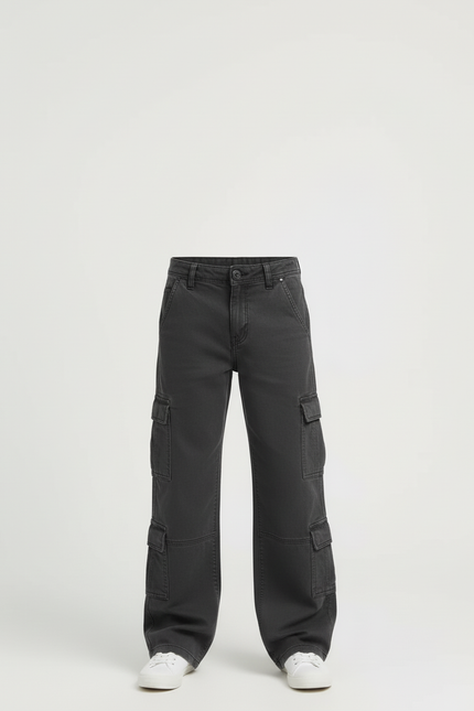 Pantalon Cargo Gris Ample Décontracté Garçon - Toile - vue 3