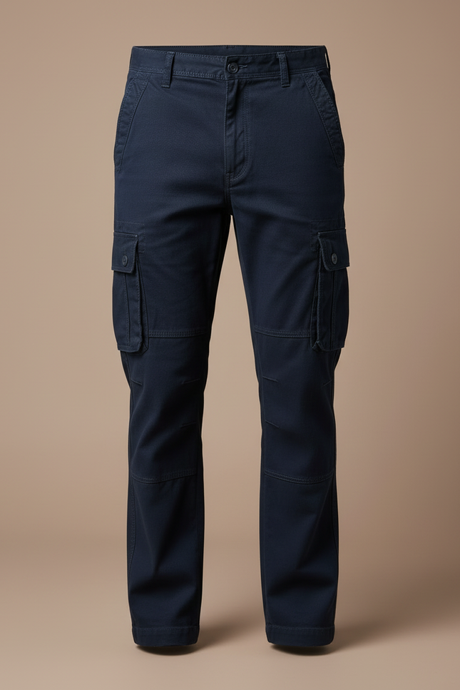 Pantalon Cargo Bleu Marine Multipoches Droit Coton Homme - Toile - vue 3