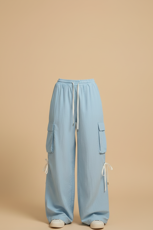 Pantalon Cargo Bleu Ciel Fluide Ample Léger - Polyester - vue 3