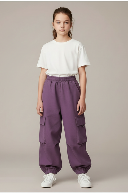 Pantalon Cargo Violet Ample Fille Coton - Molleton - vue 3