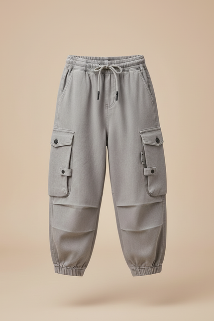 Pantalon Cargo Gris Coton Ample Multipoches Enfant - vue 3