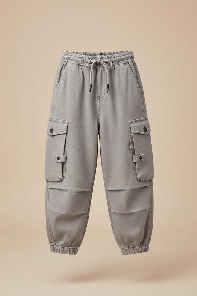 Pantalon Cargo Gris Coton Ample Multipoches Enfant - vue 3