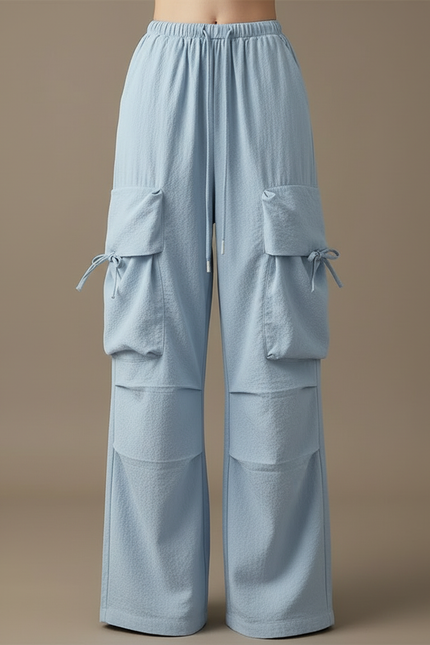 Pantalon Cargo Bleu Ample Multipoches Fluide Femme - Lin - vue 3