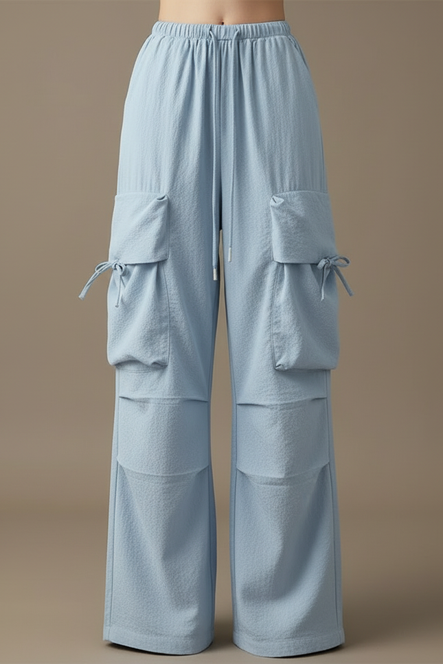 Pantalon Cargo Bleu Ample Multipoches Fluide Femme - Lin - vue 3