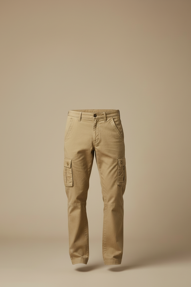 Pantalon Cargo Beige Décontracté Multipoches Coton Homme - vue 3