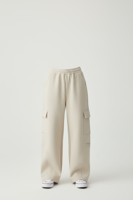 Pantalon Cargo Beige Ample Molletonné Enfant - vue 3