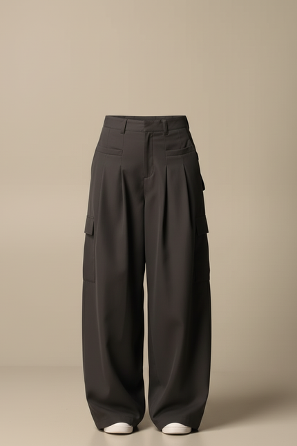 Pantalon Cargo Gris Ample Fluide Femme - Polyester - vue 3
