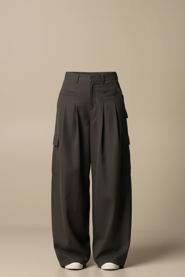 Pantalon Cargo Gris Ample Fluide Femme - Polyester - vue 3