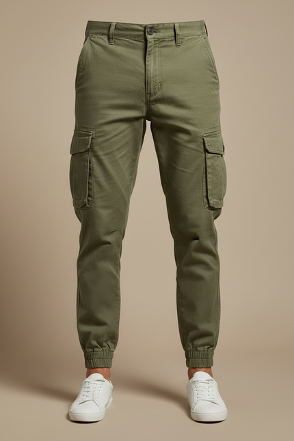 Pantalon Cargo Homme Vert Olive Coton Jogger Multi-Poches - Kaki - vue 3