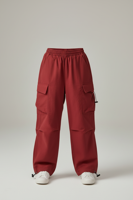 Pantalon Cargo Rouge Ample Multipoches Ajustable Fille - Toile - vue 3