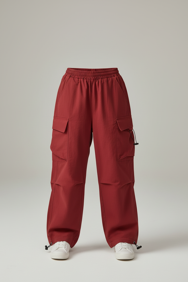 Pantalon Cargo Rouge Ample Multipoches Ajustable Fille - Toile - vue 3