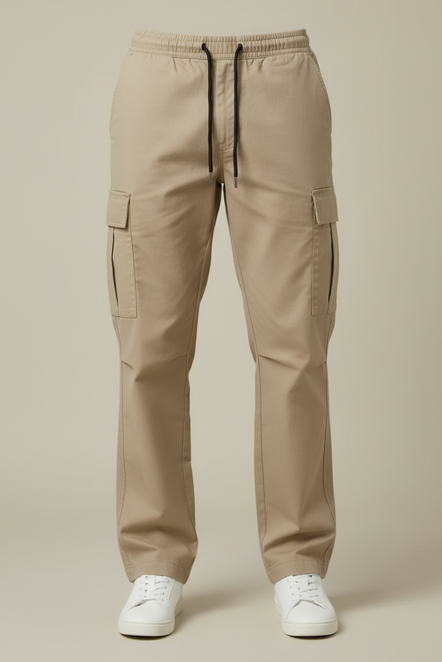 Pantalon Cargo Homme Kaki Lâche Cordon Multipoches - Toile - vue 3