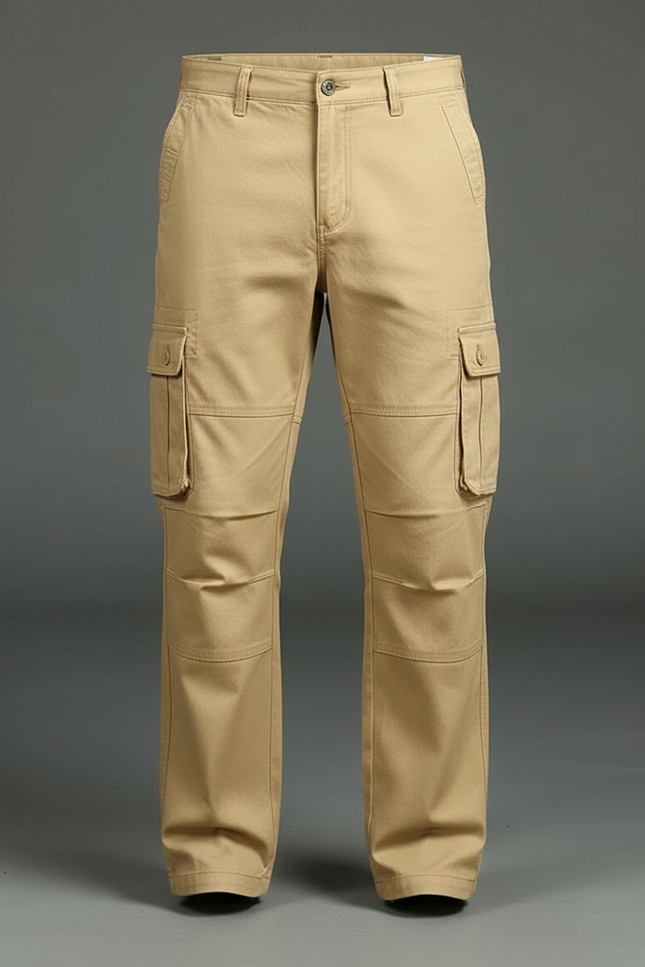 Pantalon Cargo Kaki Coton Ample Multipoches Confortable - vue 3