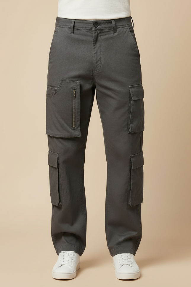 Pantalon Cargo Gris Ample Multipoches Zippées Homme - Toile - vue 3