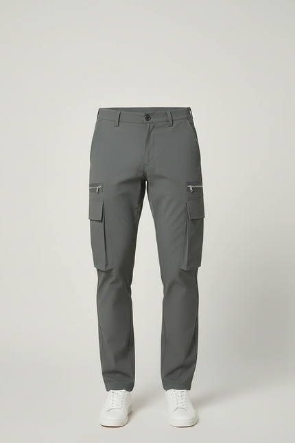 Pantalon Cargo Gris Élégant Multipoches Coupe Droite - Polyester - vue 3
