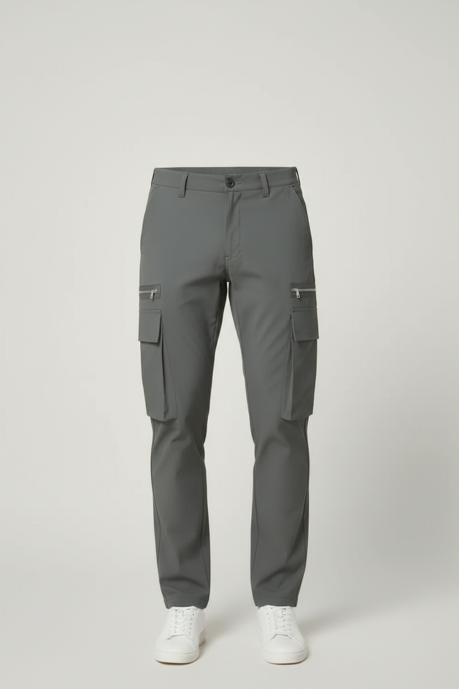 Pantalon Cargo Gris Élégant Multipoches Coupe Droite - Polyester - vue 3