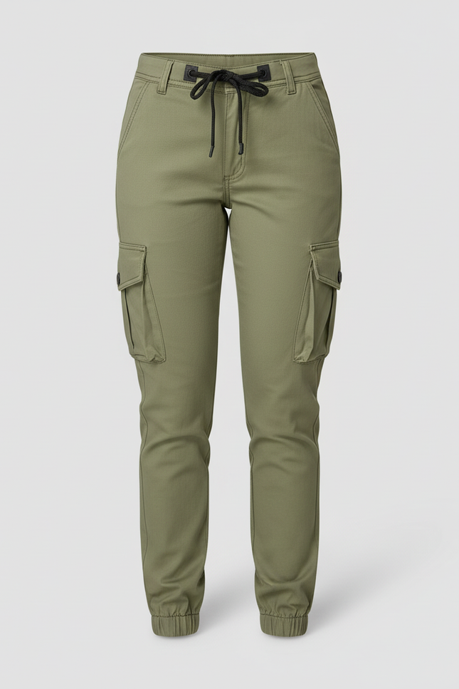 Pantalon Cargo Kaki Slim Multipoches Cordon Femme - Gabardine - vue 3