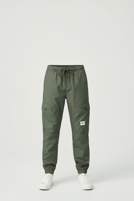 Pantalon Cargo Vert Olive Ample Multipoches Enfant - Kaki Polyester - vue 3