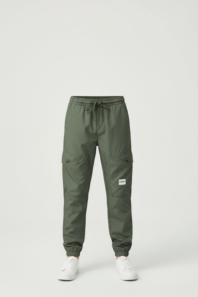 Pantalon Cargo Vert Olive Ample Multipoches Enfant - Kaki Polyester - vue 3