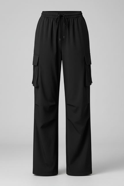 Pantalon Cargo Noir Fluide Ample Décontracté Femme - Polyester - vue 3
