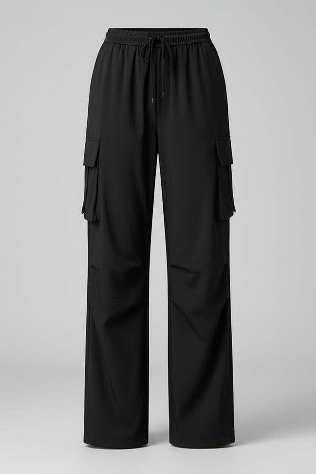 Pantalon Cargo Noir Fluide Ample Décontracté Femme - Polyester - vue 3