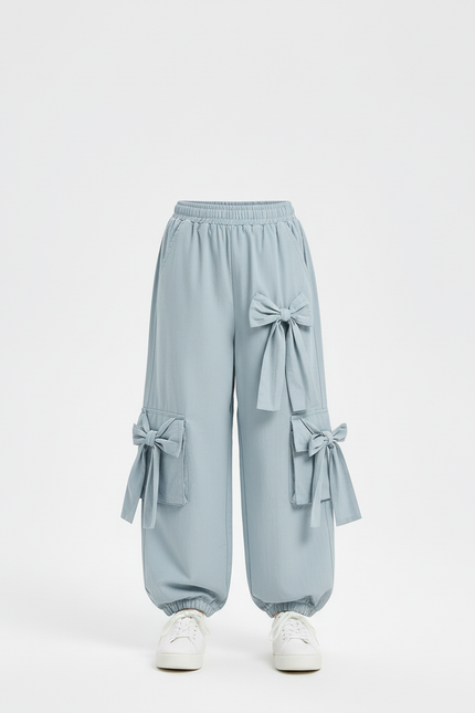 Pantalon Cargo Bleu Ciel Ample Nœuds Fille - Coton - vue 3