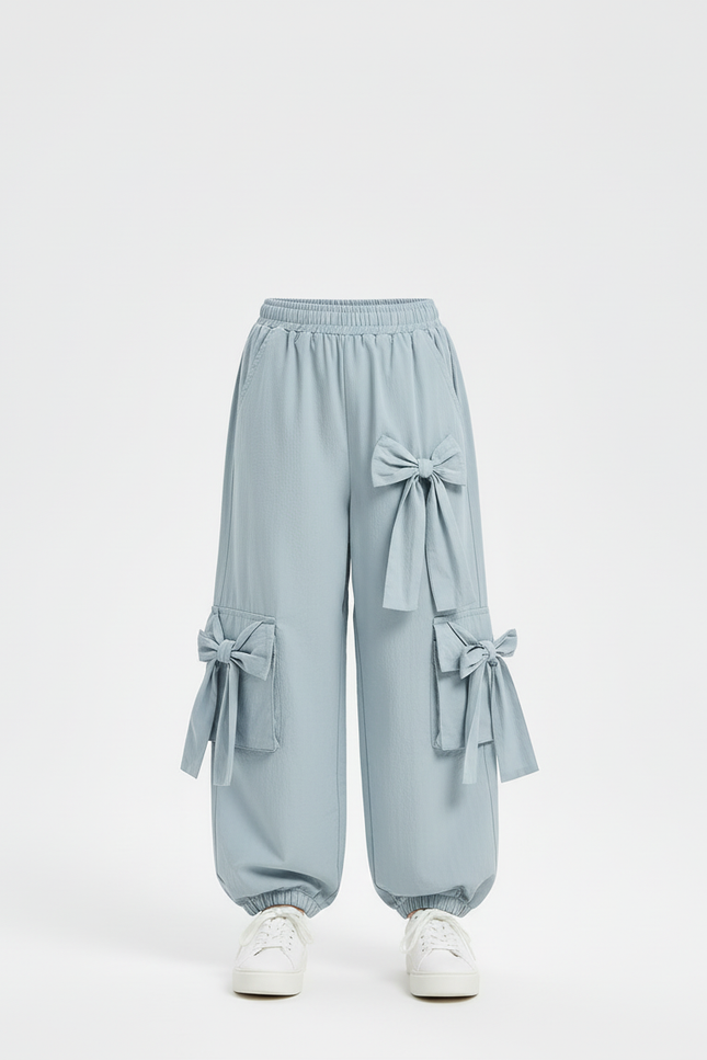 Pantalon Cargo Bleu Ciel Ample Nœuds Fille - Coton - vue 3