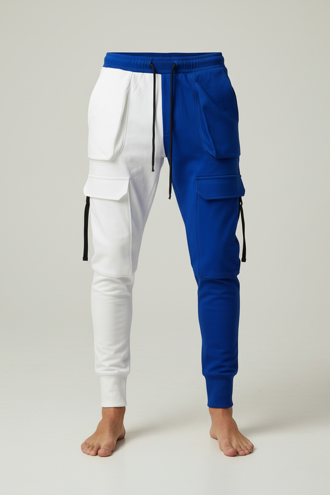 Pantalon Cargo Bicolore Blanc Bleu Ample Multi-Poches - Multicolore Molleton - vue 3