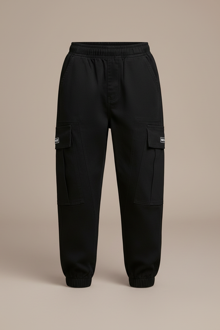 Pantalon Cargo Noir Coton Ample Poches Garçon - vue 3