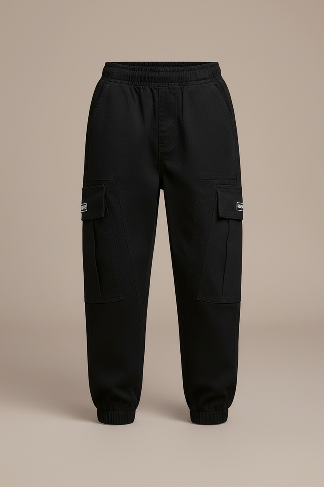Pantalon Cargo Noir Coton Ample Poches Garçon - vue 3