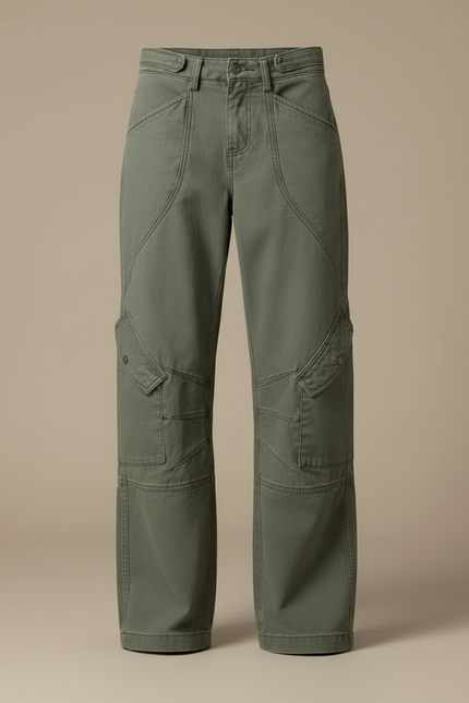 Pantalon Cargo Vert Ample Décontracté Poches Femme - Kaki Toile - vue 3