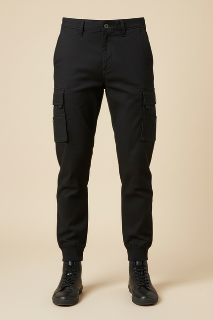 Pantalon Cargo Noir Homme Multipoches Jogger Coton - vue 3