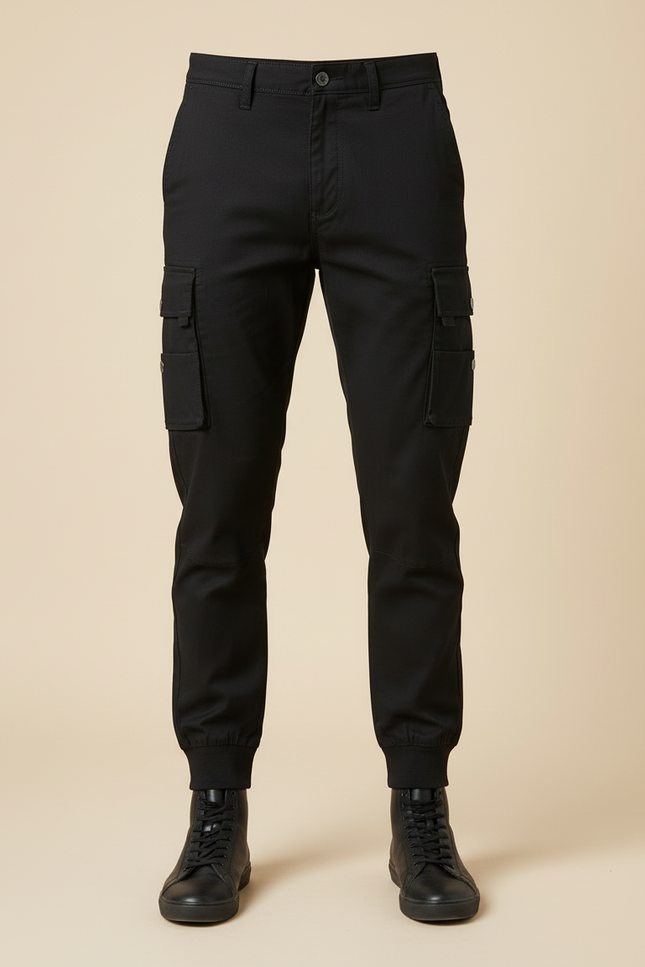Pantalon Cargo Noir Homme Multipoches Jogger Coton - vue 3
