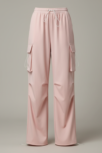 Pantalon Cargo Rose Ample Taille Haute Multipoches - Polyester - vue 3