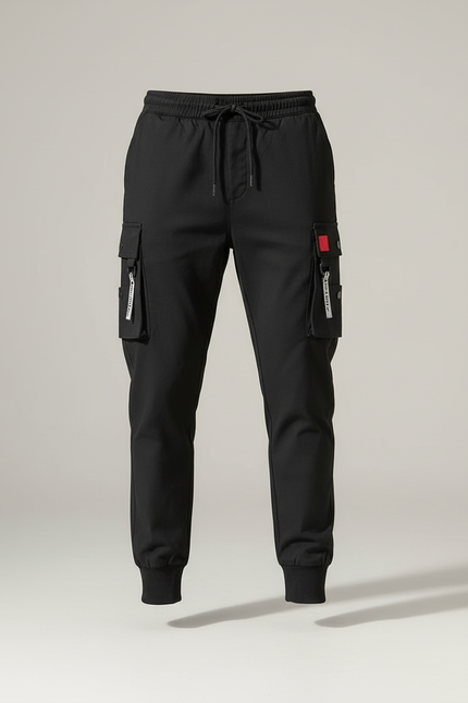 Pantalon Cargo Noir Homme Multi-Poches Cordon Jogger - Polyester - vue 3