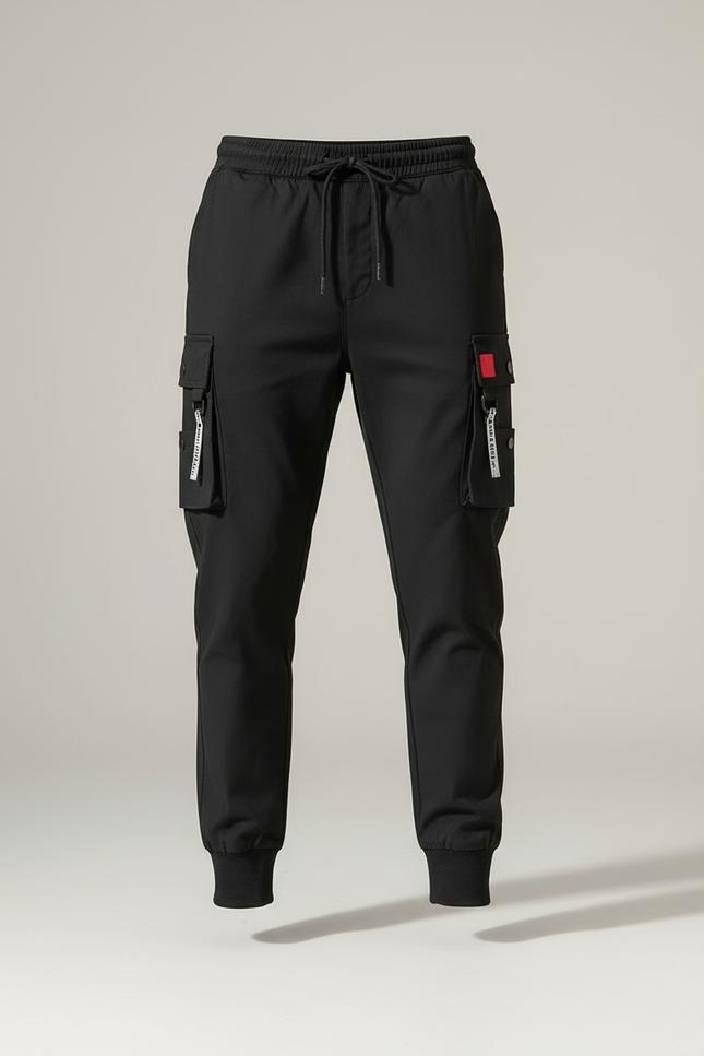Pantalon Cargo Noir Homme Multi-Poches Cordon Jogger - Polyester - vue 3