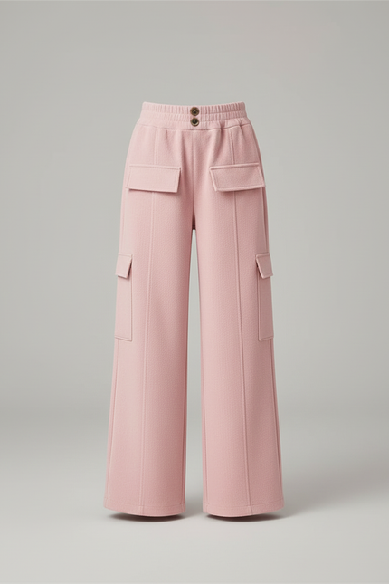 Pantalon Cargo Rose Ample Taille Haute Fille Décontracté - Molleton - vue 3