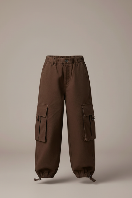 Pantalon Cargo Marron Ample Enfant Multipoches Coton - Toile - vue 3