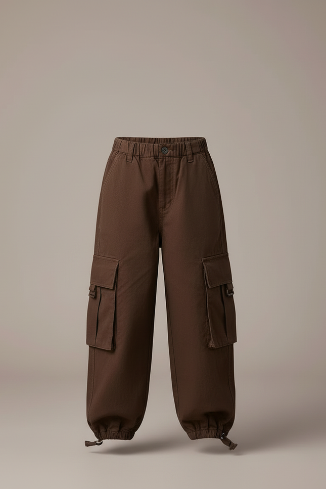 Pantalon Cargo Marron Ample Enfant Multipoches Coton - Toile - vue 3
