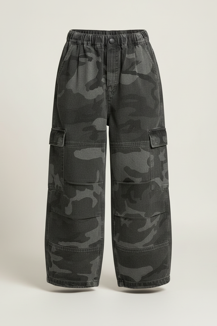 Pantalon Cargo Camouflage Ample Gris Fille Décontracté - Toile - vue 3
