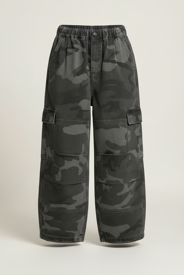 Pantalon Cargo Camouflage Ample Gris Fille Décontracté - Toile - vue 3