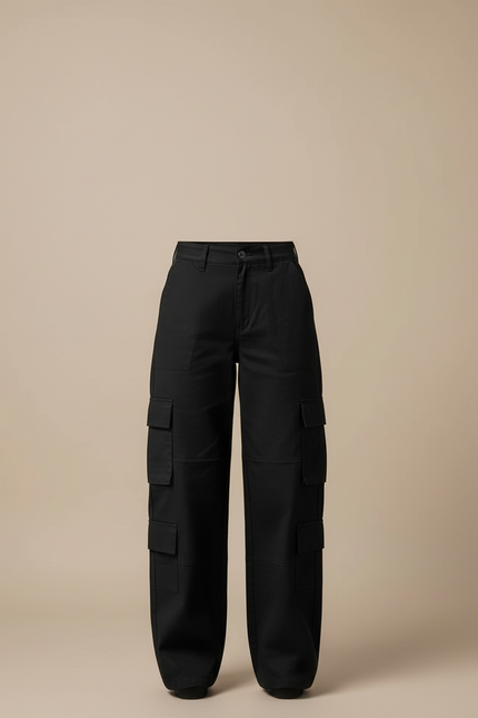 Pantalon Cargo Noir Large Décontracté Poches Multiples - Toile - vue 3