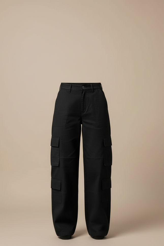 Pantalon Cargo Noir Large Décontracté Poches Multiples - Toile - vue 3