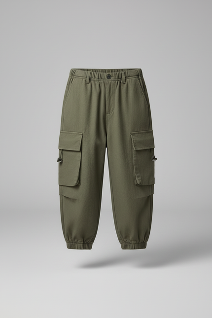 Pantalon Cargo Vert Militaire Ample Garçon Décontracté - Kaki Toile - vue 3