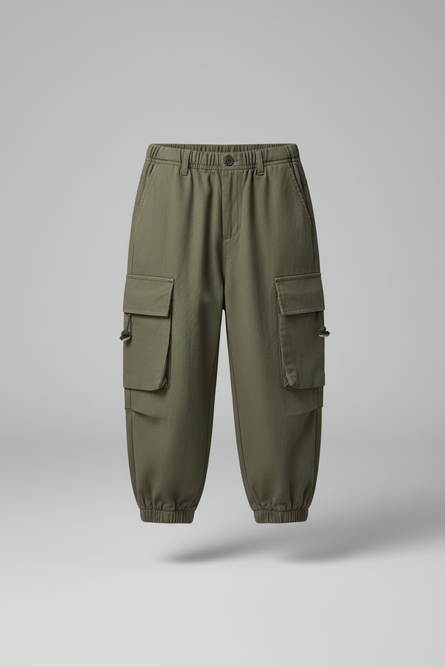 Pantalon Cargo Vert Militaire Ample Garçon Décontracté - Kaki Toile - vue 3