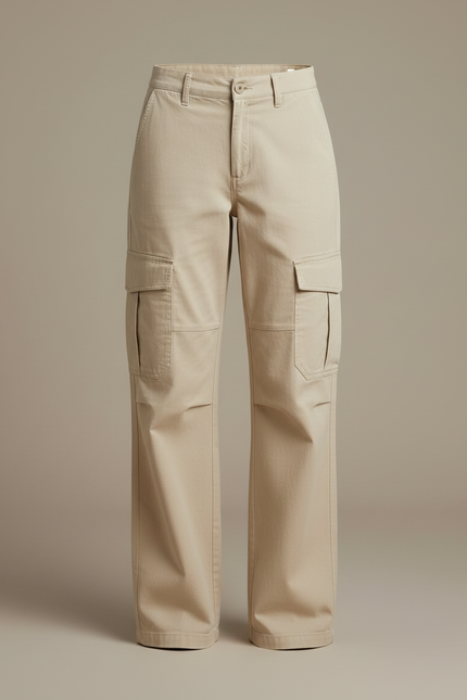 Pantalon Cargo Beige Ample Femme Poches - Toile - vue 3