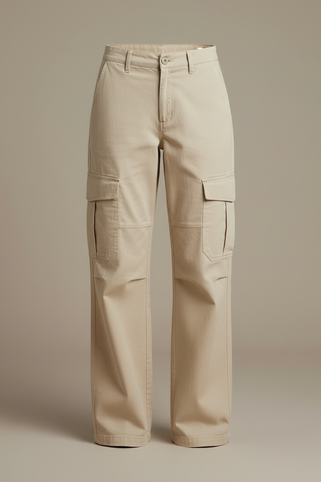 Pantalon Cargo Beige Ample Femme Poches - Toile - vue 3
