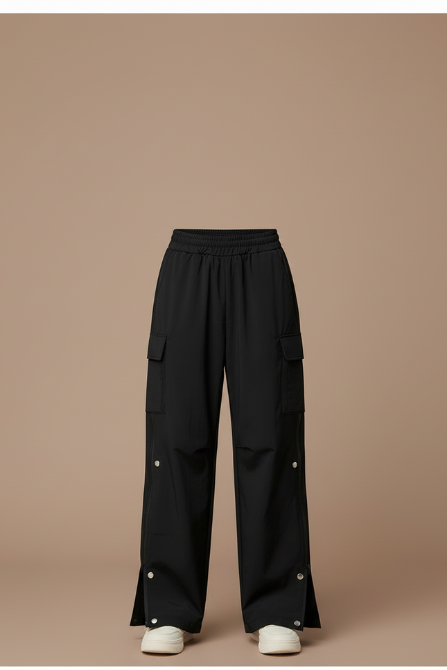 Pantalon Cargo Noir Ample Zippé Fille Sportif - Polyester - vue 3