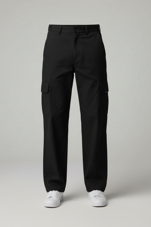 Pantalon Cargo Noir Homme Ample Décontracté Urbain - Toile - vue 3